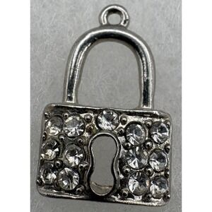 Silver Tone Rhinestone Lock Pendant 1" Vintage Style Charm with Jewelry Box